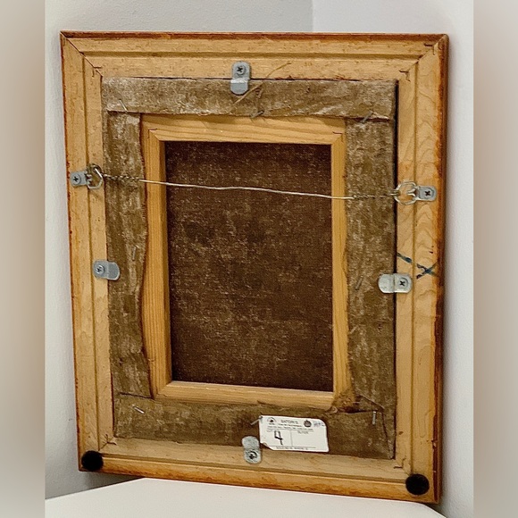 Vintage Birdseye Maple Framed Canvas Oil Painting Rooster Hen Chicks Farmhouse - Picture 5 of 16